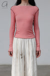 BASERANGE Ribbed Long Sleeve Top T-Shirt TTVL Collection France BAS-TTVL-RBV-WI22-BSH Ruby Red